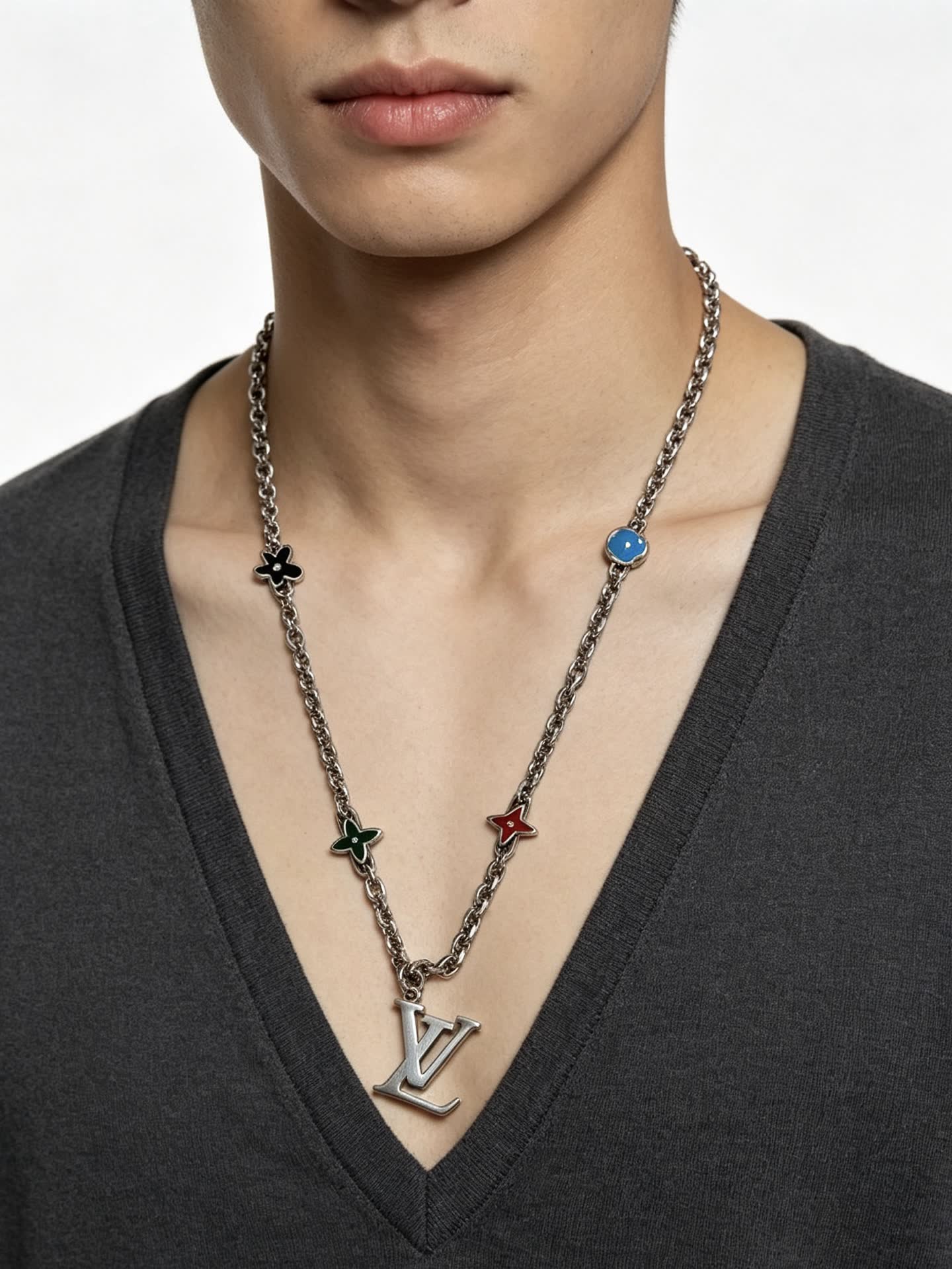 Louis Vuitton Silver Tone Multi-Color Flower Necklace